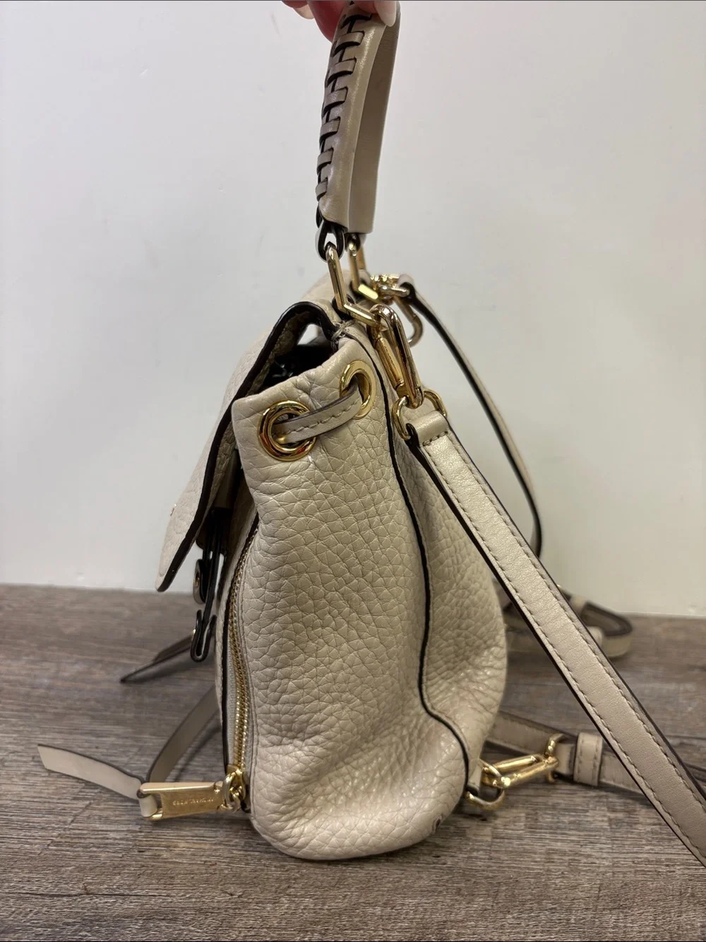 Michael Kors Viv Extra Small Pebbled Leather Backpack Crossbody Cream